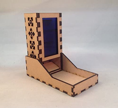 Mini Dice Tower v1 Dark Blue Acrylic Window Laser Cut MDF Unique Fast Shipping