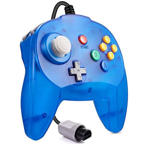 KIWITATA Mini N64 Wired 64-bit Game Controller for Retro Original N64 Console Clear Blue - color: Transparent