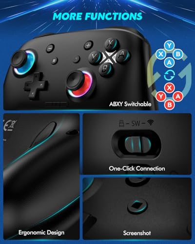 Switch Controller, Wireless Bluetooth Controller for Nintendo Switch 2/Switch/Lite/OLED, game controllers Compatible with iPhone/Mac/iPad/iOS/Android/Phone/PC/Steam and TV with Rotary Motors, RGB Hall Effect Joysticks/Macro Back Buttons/Turbo Modes/6-Axis