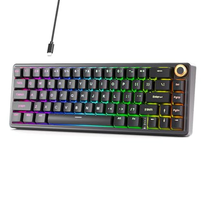 DIERYA DK68E 60% Mechanical Gaming Keyboard, Hot-Swappable, Wired, Black | Gasket Mount, Pre-Lubed Linear Switches, 5-Layer Foam, Programmable, Volume Knob, RGB Backlight, Double-Shot Keycaps - color: Black