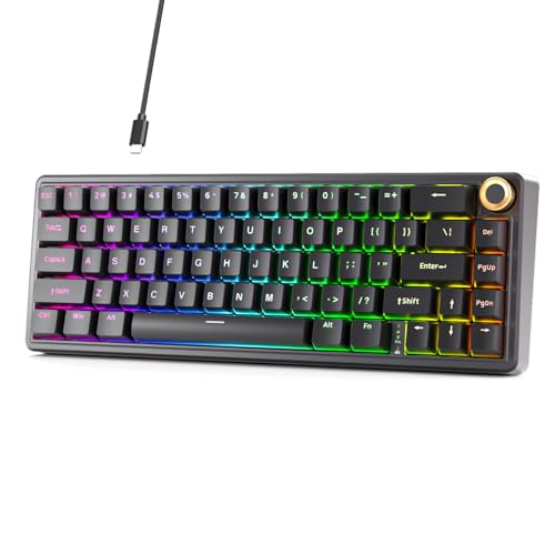 DIERYA DK68E 60% Mechanical Gaming Keyboard, Hot-Swappable, Wired, Black | Gasket Mount, Pre-Lubed Linear Switches, 5-Layer Foam, Programmable, Volume Knob, RGB Backlight, Double-Shot Keycaps - color: Black
