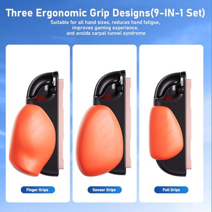 Lainergie 9-IN-1 Switch 2 Grip Case, Ergonomic Grip Hard Shell with Replaceable Grips [to fit All Hands Sizes], Dockable Handheld Shell Set for Nintendo Switch 2 2025, Neon Blue (L) + Neon Red (R) - color: Neon Blue + Red