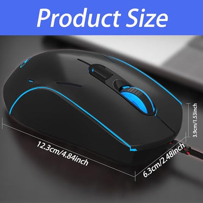 Wired Gaming Mouse, Ergonomic USB Optical Mouse with 7 Colors Breathing LED Backlit, 6 Adjustable Speed Levels from 600 to 3200 for Laptop PC - color: Black