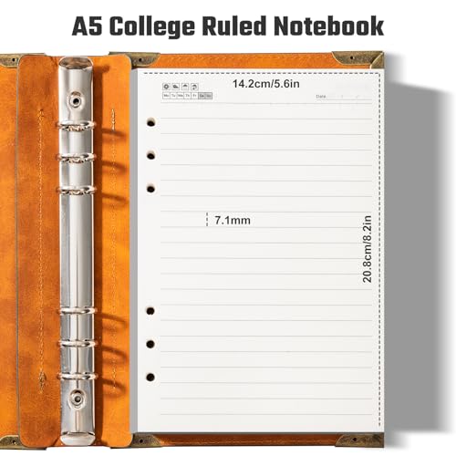 Ovesmusl PU Leather A5 Binder 6 Ring Refillable Journal 100 GSM 240 Pages Refill Paper Include A5 Planner Binder Loose Leaf Binder Notebook 5.7”x8.3”, Brown Tree - color: Brown Tree
