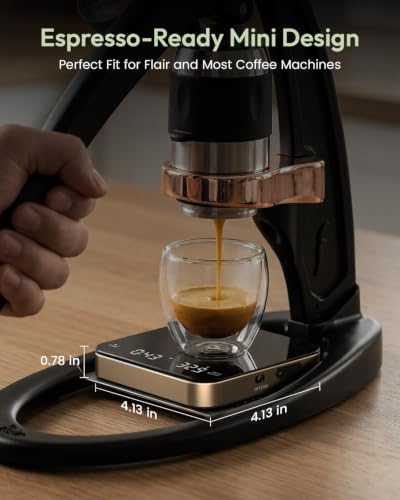 Maestri House S2 Espresso Coffee Scale with Timer 0.1g Precision Shot Scale | USB-C Rechargeable, Dual Timing Modes, 2kg/0.1g Digital Scale with Borosilicate Glass Top for Espresso and Pour-Over Brewing - color: Black&Gold