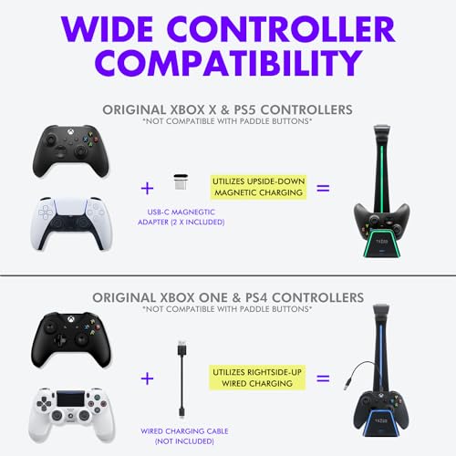 Tilted Nation Gaming Headset and Controller Stand | Premium PS5 Accessories (Clean Space with Charging Station) Headphone and Controller Holder for Desk, PlayStation 5, Xbox Game, - color: White