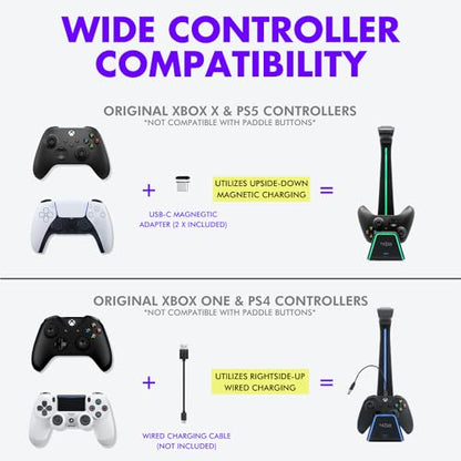 Tilted Nation Gaming Headset and Controller Stand | Premium PS5 Accessories (Clean Space with Charging Station) Headphone and Controller Holder for Desk, PlayStation 5, Xbox Game, - color: White
