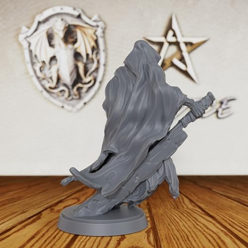 AUSPDICE Ghost Knight 28mm Unpainted DND Miniature Spectral Wraith AS446 | Hooded Undead Fantasy Figure with Tattered Robes and Clawed Hand for Dungeons and Dragons, TTRPG Games and Dungeon Masters
