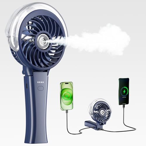 HandFan 4000mAh Upgraded Handheld Misting Fan, 50ml Water Tank, Rechargeable Personal Mister Fan Portable AC, Spray Water Mist Fans, Foldable Cooling Ice Fans for Beach Travel Disney(Royal Blue) - color: Royal Blue, style: 4000mAh