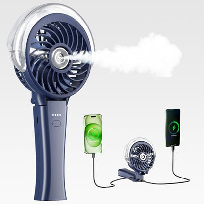 HandFan 4000mAh Upgraded Handheld Misting Fan, 50ml Water Tank, Rechargeable Personal Mister Fan Portable AC, Spray Water Mist Fans, Foldable Cooling Ice Fans for Beach Travel Disney(Royal Blue) - color: Royal Blue, style: 4000mAh