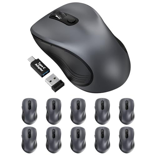 Trueque Wireless Mouse for Laptop, Ergonomic 6-Button Mouse, 10 Pack, Gray | 2.4GHz USB receiver, back/forward buttons, 3 adjustable DPI levels, silent clicks, USB-C adapter, Windows/Mac/Chrome OS/Linux - color: Gray, size: 10 Pack