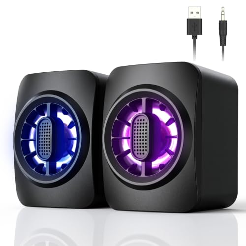 OFFSIR Computer Speakers,RGB PC Speakers, USB Powered 3.5mm Aux Speaker for Desktop, PC, Laptop, Tablet - Small Computer Speakers | Clear Sound & 7-Color Dynamic Lighting