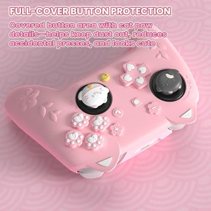 PlayVital for Nintendo Switch 2 Pro Controller Silicone Cover – Cherry Blossoms Kitten Cute Protective Skin Case for Switch 2 Pro Controller w/Back Button Cap & Thumb Grip & Sticker - Pink - color: Pink