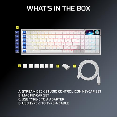 Corsair Vanguard AIR 99 Wireless RGB Gaming Keyboard – US QWERTY – White | 99% Layout, Low-Profile, Optical-Mechanical, OPX Switches, 8000Hz, Stream Deck Integration, Flashtap SOCD - color: White