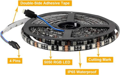 SUPERNIGHT RGB LED Strip Lights Waterproof, 16.4ft 300LEDs (2 Pcs) | Color Changing, Cuttable, Flexible LED Light Strip for Bedroom, TV Back Lighting, Christmas, Valentine's Day, Black PCB