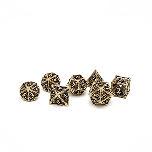 DND Dice,Hollow D&D Metal Dice,Dungeons and Dragons Dice Set with Gift Box,7 PCs Steampunk Polyhedral Dice Games Set for RPG,MTG,Pathfinder, (Dragon Ancient Bronze) - color: Dragon Ancient Bronze