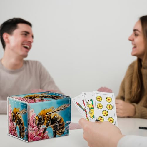 for MTG Commander Deck Box,Card Deck Box for Trading Yugioh MTG,Fits 100 Double Sleeved Cards,PU Leather Strong Magnet Case for Magic Commander TCG CCG,Cute Bee Flower - color: Cute Bee Flower