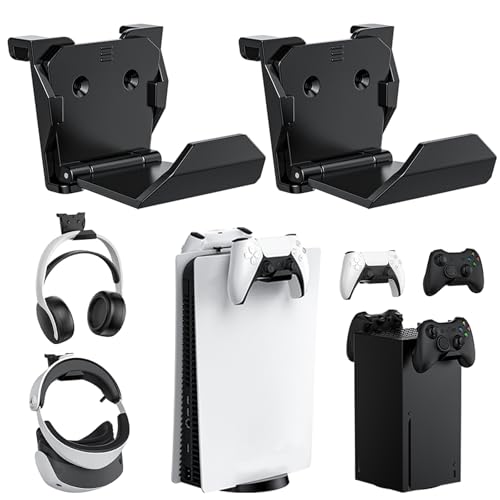 KUNSLUCK 2 Pack Controller Wall Mount for PS5, Xbox, Switch Controller, Wall Mount Stand for Controller&Headset, Adhesive/Screws Installation (Black) - color: Black, size: 2 Pack