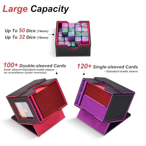 Commander Deck Box for MTG/PTCG/TCG - Patent Pending, Black Red | Card Deck Box with Display Fits 100+ Double-Sleeved Cards, Magnetic Trading Card Box with Dice Tray & 35PT Card Holder - color: Black Red