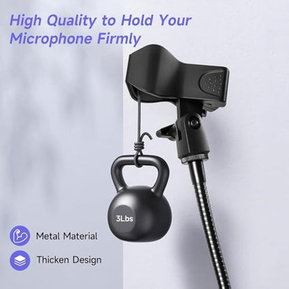 2-in-1 Podium Microphone Holder & Mic Holder -13.78" Flexible Gooseneck Desktop Mic Stands Holder for Lectern Podium Podcast Meetings Lectures Pulpit Streaming Gaming Studio (Upgrade)