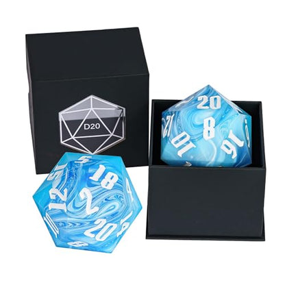 D20 Single Dice 55mm, 20 Sided DND Dice, Giant D20 D&D Polyhedral Die Large Die for RPG, Table Games (Blue/White Number) - color: Blue With White/White Number
