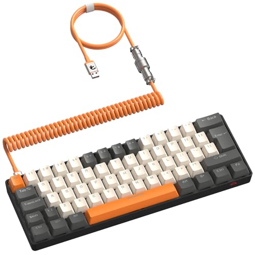 ZIYOU LANG RK-T60 Wired Mechanical Gaming Keyboard Mini Portable with Rainbow Backlit 62Key ABS Keycaps Anti-Ghosting Ergonomic Design Coiled Aviator Cable for PS4/PC/WIN Gamer(Yellow/Brown Switch - color: Yellow, size: Keyboard + Coiled Cable