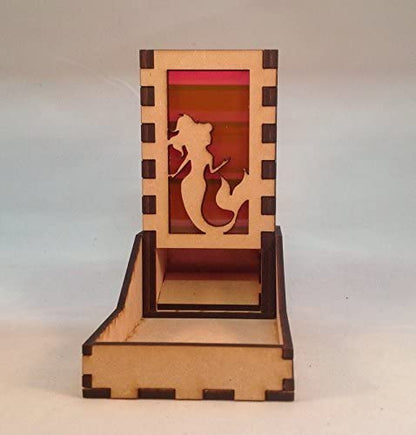 Mermaid Mini Dice Tower v1 Neon Pink Acrylic Window Laser Cut MDF Unique Fast Shipping
