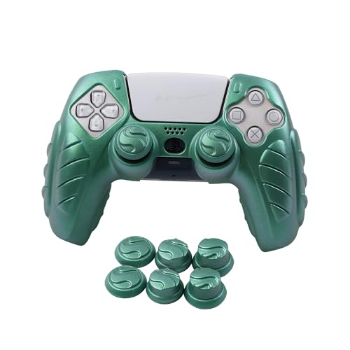 Ergonomic Soft Grip Skin for PS5 Controller, Anti-Slip Silicone Chameleon Controller Cover for PlayStation 5 with 6 Thumb Grips Accessories Set (Chroma Teal) - color: Chroma Teal