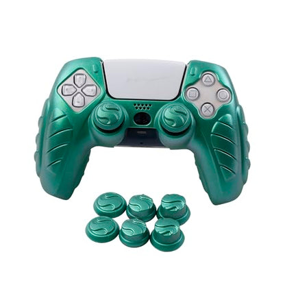 Ergonomic Soft Grip Skin for PS5 Controller, Anti-Slip Silicone Chameleon Controller Cover for PlayStation 5 with 6 Thumb Grips Accessories Set (Chroma Teal) - color: Chroma Teal