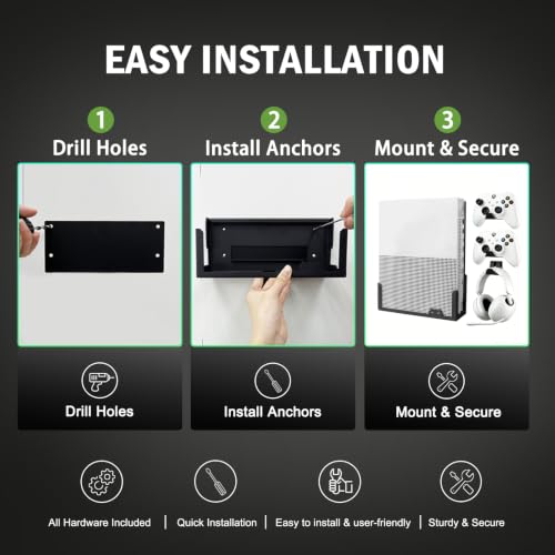 BracNova Wall Mount for Xbox One S with 2 Detachable Controller Holder and 1 Headphone Hook,Metal Stand for Xbox One S Accessories(Mounts Xbox 1S by TV)
