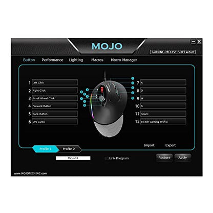 MOJO Silent Vertical Gaming Mouse - Ergonomic Mouse for PC Gaming w/ 4 Directional Joystick Buttons, Adjustable DPI (1000-10000), Custom Software, Macros, and More - style: Wired Vertical