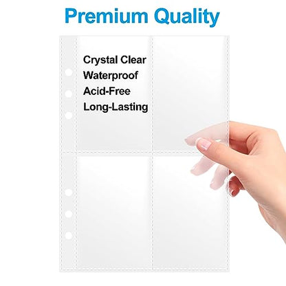 A5 4 Pocket Card Sleeves Binder Refill Pages – 50 Pack Stores 400 Cards – 6 Ring Insert Sheets for Kpop Photocards, Trading Cards, Sports Baseball Card Protector Holder - size: 2.5" x 3.5"