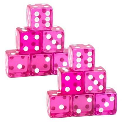 12 Piece 19 mm Casino Style Dice Set, Acrylic Translucent D6 Dice with Square Rounded Edge, Rose Red for Craps, Table Games, Board Games, RPG, MTG, DND(Rose red) - color: Rose Red