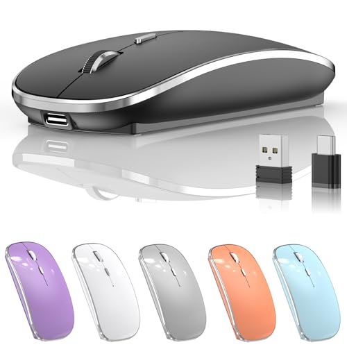 Halpilt Wireless Mouse Chargeable Portable Silent USB-A and Type-C Dual Mode Wireless Mouse 3 Adjustable DPI for Laptop, Mac, Android, PC (Q23S Black) - color: Black