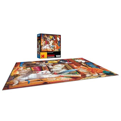 RoseArt Kodak Premium Library Mischief 1000 Piece Jigsaw Puzzle for Adults | Fully Interlocking Pieces, Bonus Poster Included, Made in USA, Birthday Gift - style: Library Mischief