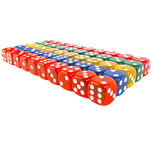 Regal Games 6-Sided Translucent 16mm Dice - Colored Set, Square for Classroom or Family Game Night - 50 Pieces - color: Dice Expansion Set