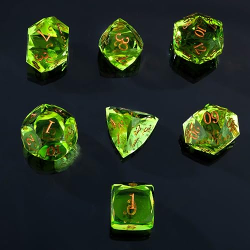 Resin DND Dice Set, 7 Pieces Handmade Sharp Edge Polyhedral Dice for Role Playing Game, Dice Accessory for D&D RPG Players and Starters d4 d6 d8 d10 d12 d20 with Gift Box (Light Green) - color: Light Green