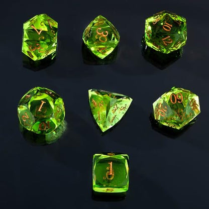 Resin DND Dice Set, 7 Pieces Handmade Sharp Edge Polyhedral Dice for Role Playing Game, Dice Accessory for D&D RPG Players and Starters d4 d6 d8 d10 d12 d20 with Gift Box (Light Green) - color: Light Green