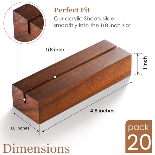 Tidita 20 pcs Acacia Wood Place Card Holder - Wooden Acrylic Sign Holder Table Decor - Picture Display Stands, Centerpieces Table Number Signs for Shop Cafe Holiday Decoration Wedding Party Events