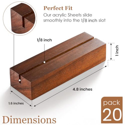 Tidita 20 pcs Acacia Wood Place Card Holder - Wooden Acrylic Sign Holder Table Decor - Picture Display Stands, Centerpieces Table Number Signs for Shop Cafe Holiday Decoration Wedding Party Events