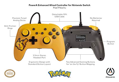 PowerA Enhanced Nintendo Switch and Switch 2 Wired Controller - Pixel Pakachu, Officially licensed - color: Pixel Pikachu