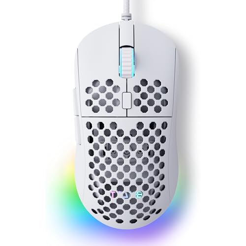 TMKB Falcon M1SE White Gaming Mouse, Wired, Lightweight Honeycomb, 12800DPI | High-Precision Optical Sensor, 6 Programmable Buttons, Customizable 16.8M RGB, Ergonomic, Drag-Free Paracord, PTFE Skates - color: White, size: Wired