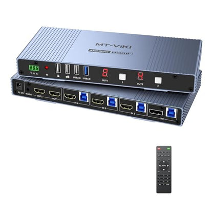 MT-VIKI Seamless 4x2 HDMI Matrix KVM Switch, HDMI+DP KVM Switch for 4 Computers 2 Monitors, 4K@60Hz/2K@144Hz, 3.5mm Audio Ouput, Support Mouse Switching+ Hotkey - style: 4 IN 2 OUT HDMI+DP IN