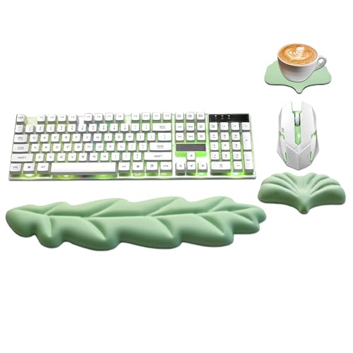 Ergonomic Keyboard Wrist Rest, Leaf Shape Wrist Rest for Computer Keyboard | PU Leather Memory Foam Keyboard Pad and Cute Mouse Wrist Pad for Gaming, Office, Computer, Typing Pain Relief, Pastel Green - color: Pastel Green