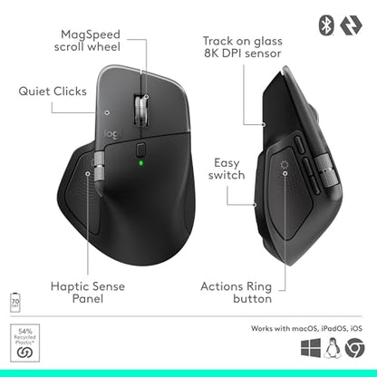 Logitech MX Master 4 for Mac, Ergonomic Bluetooth Mouse with Advanced Performance Haptic Feedback, Ultra-Fast Scrolling, USB-C Charging, MacOS, iPadOS, Windows - Space Black - color: Space Black