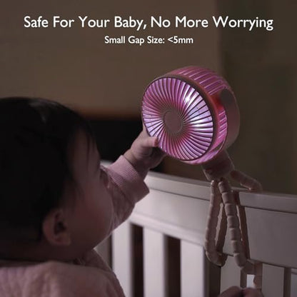 Momcozy 8000mAh Portable Stroller Fan, 27H Ultra-long Battery Life Detachable 4 Speed 360°Rotate LED Night Light with 2 Modes, USB Rechargeable Handheld Cooling Fan for Travel/Car Seat/Bedroom - color: Pink