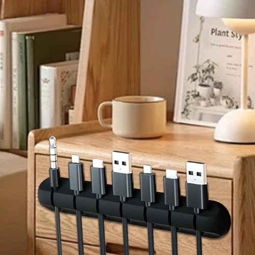 2 Pack Cable Holder Clips, Cable Management Charging Cord Organizer Clips Self Adhesive for Desktop USB Charging Cable Nightstand Power Cord Mouse Cable Wire PC Office Home (Black)
