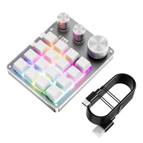Yoidesu Programmable Macro Keyboard with Wired BT 2.4G Connection, 16 Keys 3 Knobs Gaming Keypad, Customizable for Work & Gaming (White) - color: White