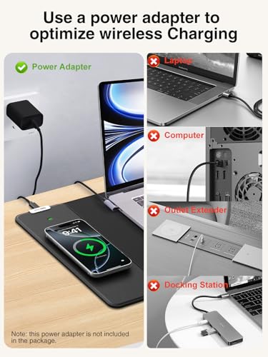Magnetic Wireless Charging Mouse Pad, 31.5"x11.8" Large Desk Mat | Waterproof Mousepad, Smooth Glide, Stitched Edge, Non-Slip Rubber Base, Desk Pad Computer Keyboard Mat, No Adapter - color: Black-31.5"x11.8"-Mag