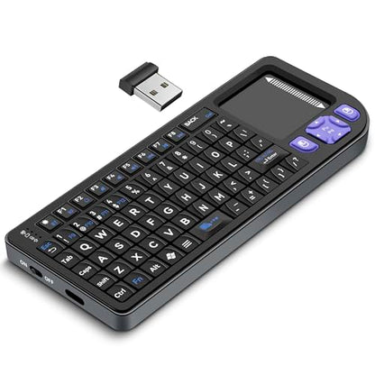 Mini Wireless Keyboard with Touchpad, Bluetooth 5.2 & 2.4G Dual Mode | 7-Color RGB Backlit, Rechargeable 1000mAh Battery, Aluminum Frame, Plug and Play, Perfect for Travel, Office, and Home - color: black